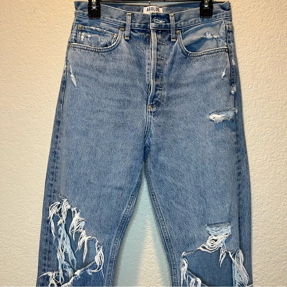 AGOLDE 90s Distressed Straight-Leg Blue Jeans High Rise Loose Fit Size 26 - Picture 15 of 16